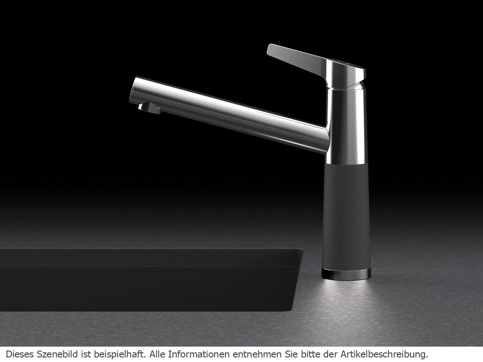 SCHOCK Grifo de cocina SC-510 Silvertsone – Grifo de baja presión CRISTADUR con caño fijo y conexiones estándar