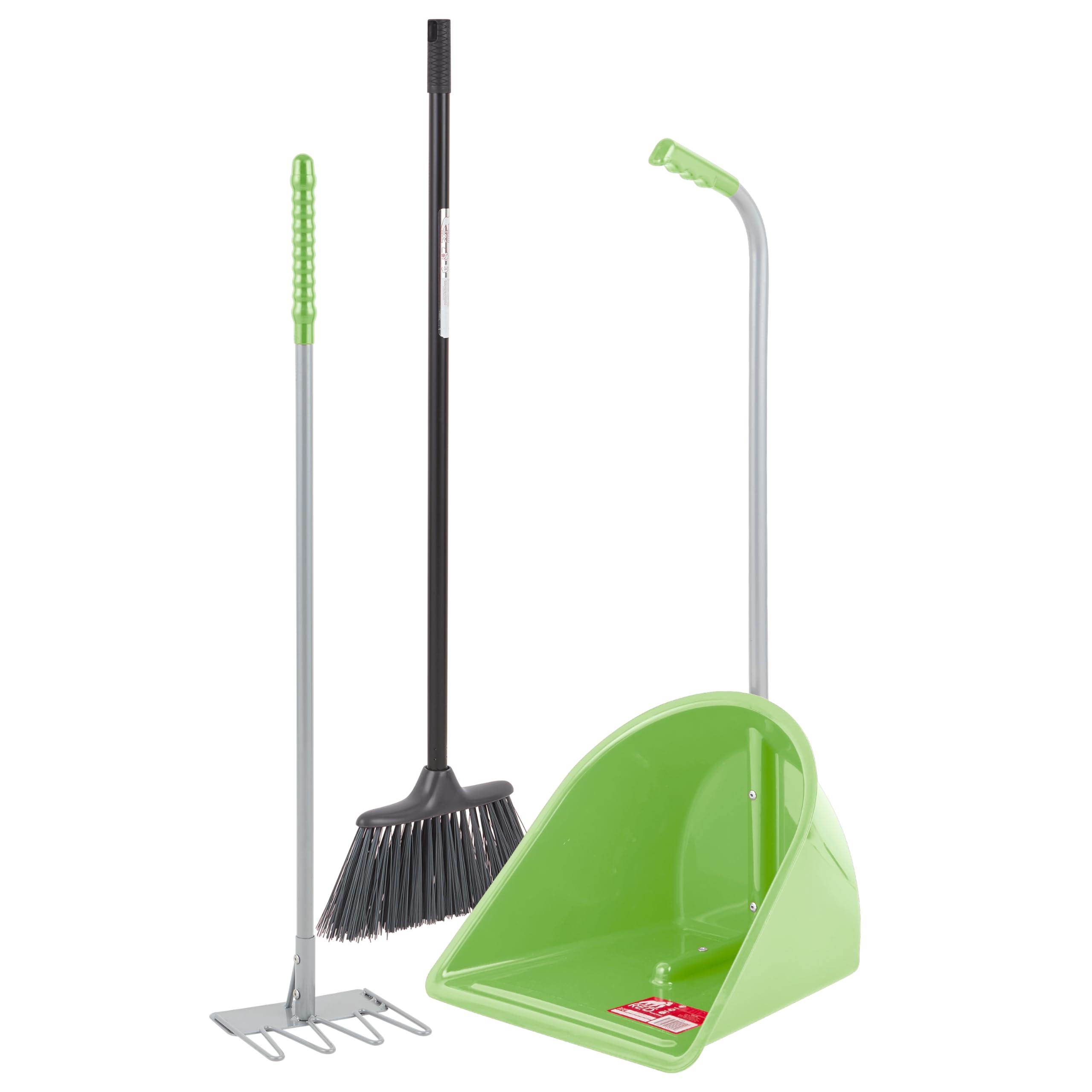 Red Gorilla Pistachio TIDEE Companion Set Rake Mini Broom and Large Scoop Shovel for Horse Manure Multi Purpose Large Lightweight Dustpan for Paddock Stable Horsebox Garden or Building Site Waste