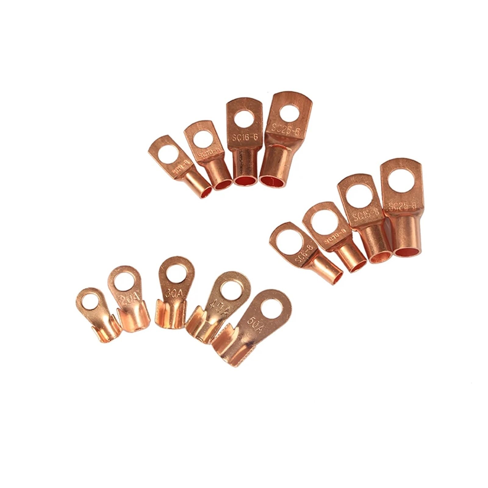 Kit d'assortiment de 130 cosses à souder Anneau en cuivre SC6-25 et Fil OT 10 A-50 A, connecteurs Batterie sertis/soudés