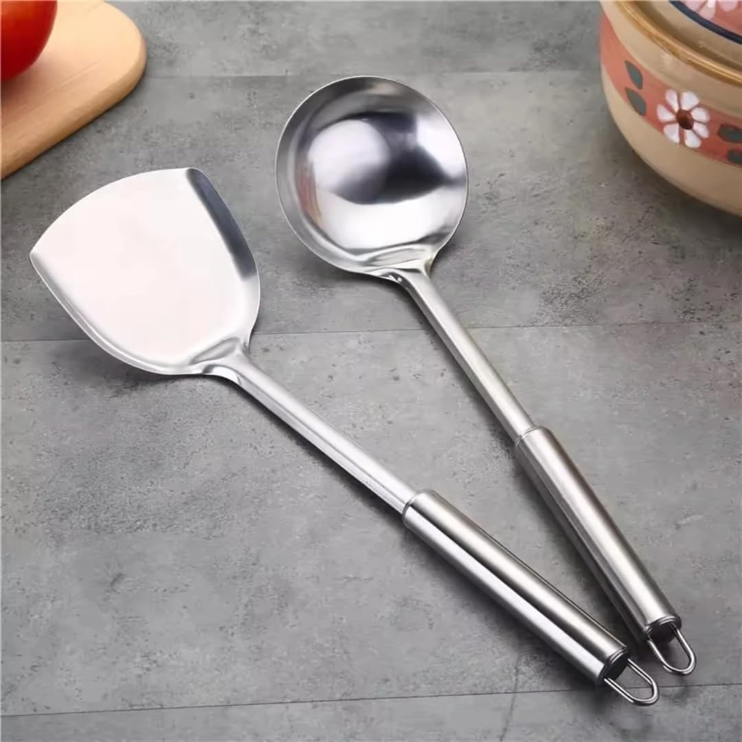 Stainless Steel Wok Utensils Set – 6-Piece Heat Resistant Kitchen Cooking Tools with Ladle, Spatula & Slotted Spoon for Nonstick & Wok Pans