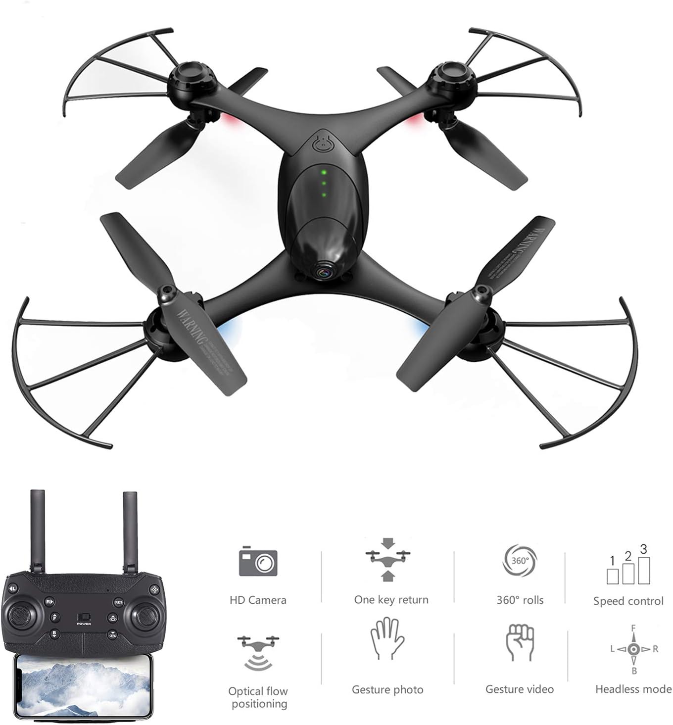 OKPOW Dual Camera Drone, Optical Flow Positioning Wifi FPV RC Quadcopter with 720P Camera, Gesture Photo/ Video Selfie Aircraft for Kids and Adults