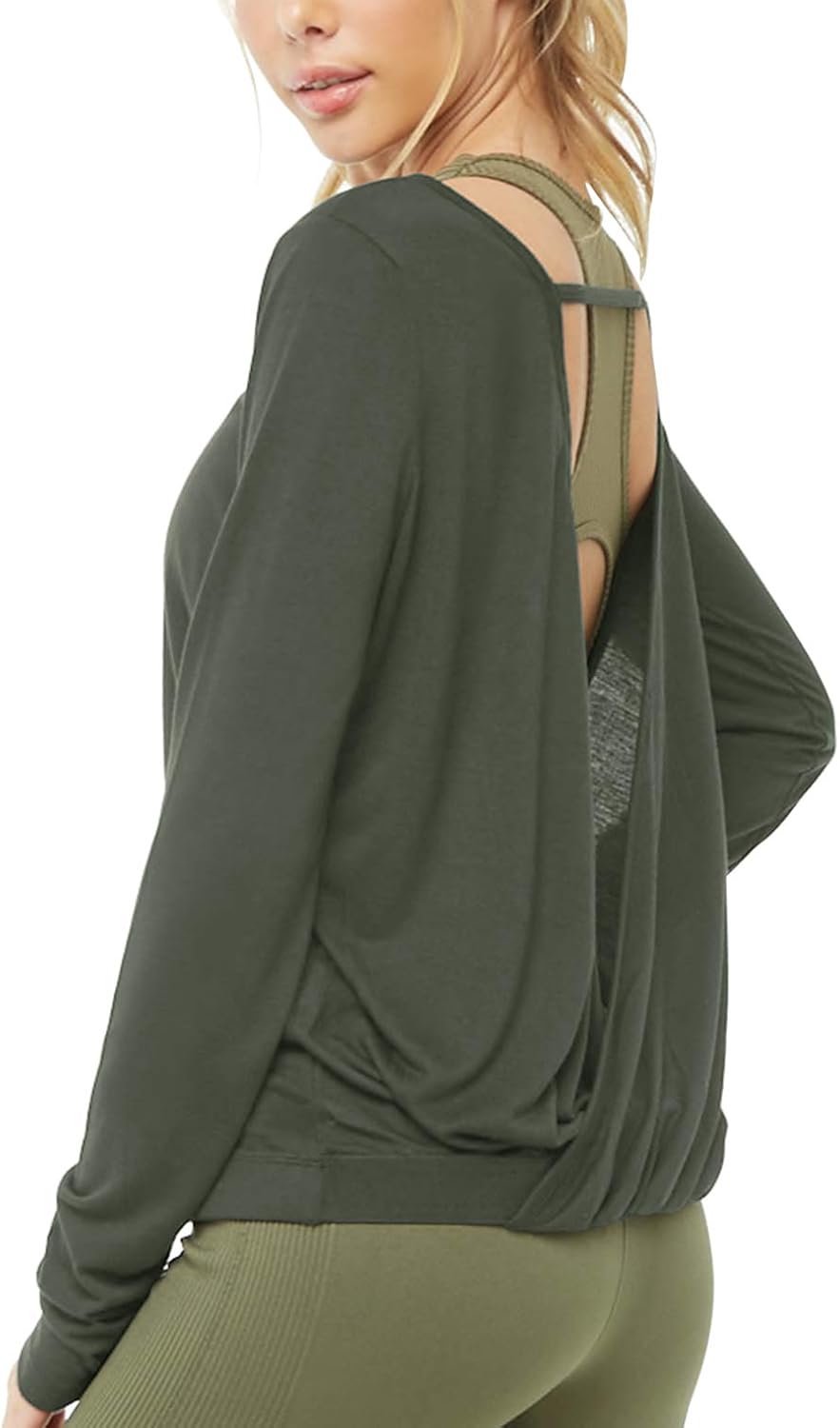 Muzniuer Women's Long Sleeve Open Back Workout Shirts Loose Backless Yoga Shirts Thumb Hole Shirts - Image 3