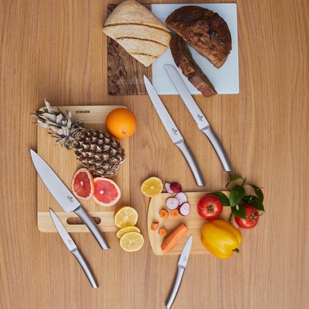 Karaca Venüs - Messerblock mit Messer 6-teiliges Set, Messerset Scharf im Glass-block, Edelstahl Küchenmesser, Brotmesser, Kochmesser Set