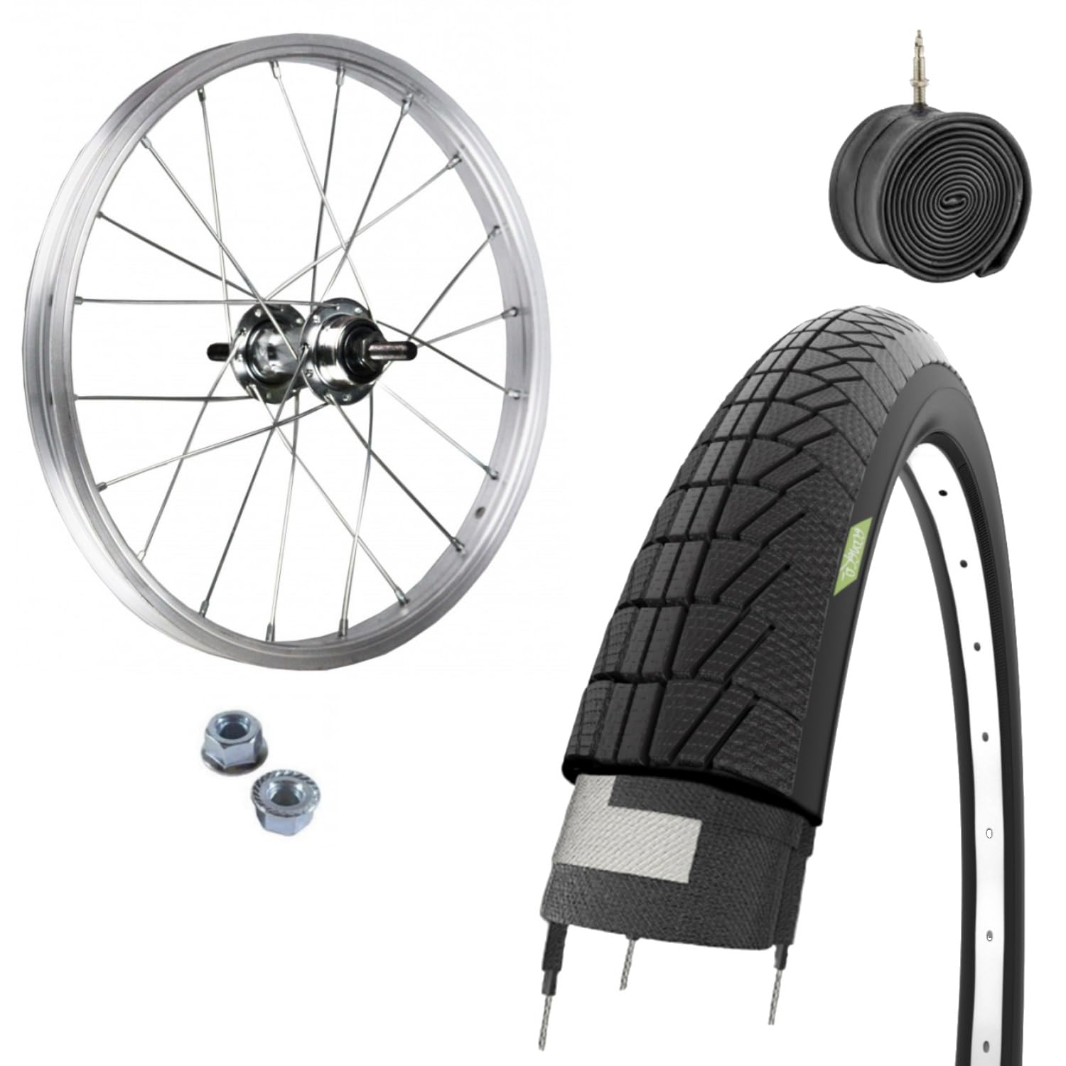 Felge 16 x 1,75 aus Aluminium + Abdeckung schwarz 16 x 1,75 + Schlauch für Kinderfahrrad Graziella