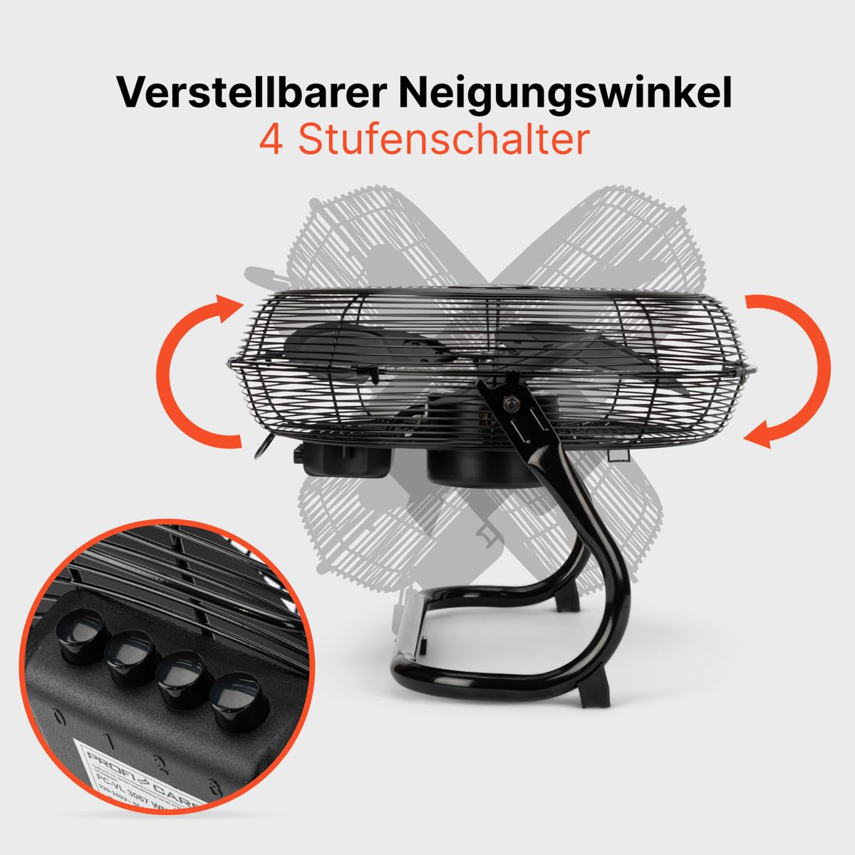 ProfiCare® XL Windmaschine mit 45 cm Ø | Ventilator verstellbarer Winkel | Bodenventilator 3 Stufen | Ventilator leise aus Metall | Luftkühler | Standlüfter | Raumkühler | PC-VL 3066 WM schwarz