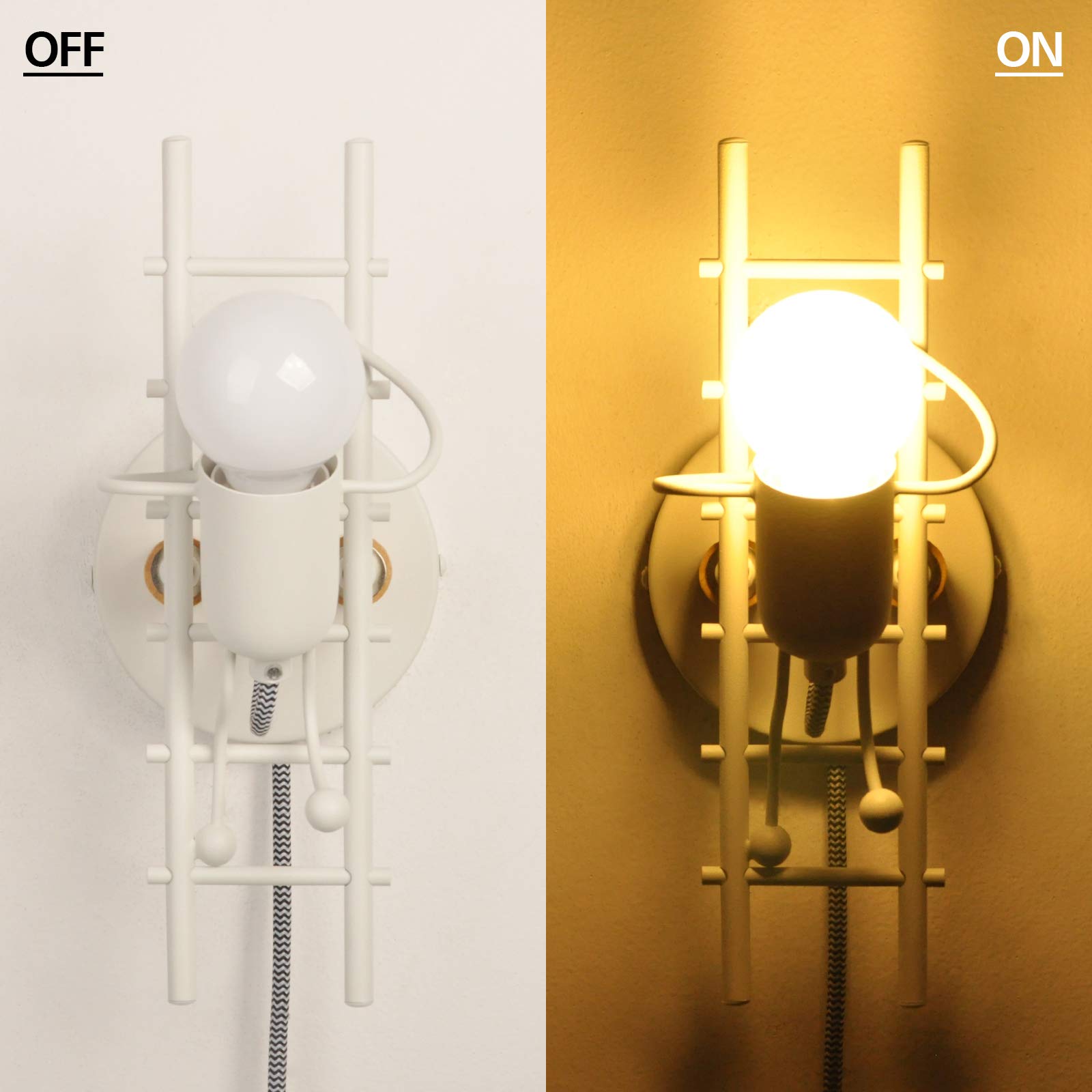 LUSTORM 1 Wall Lamp Sconce Decorative for Living Room Hallway Modern White Wall Lights Fixture Stairs Design with Plug in Cord Metal E27 Holder Base for Bedroom Kids - Image 2