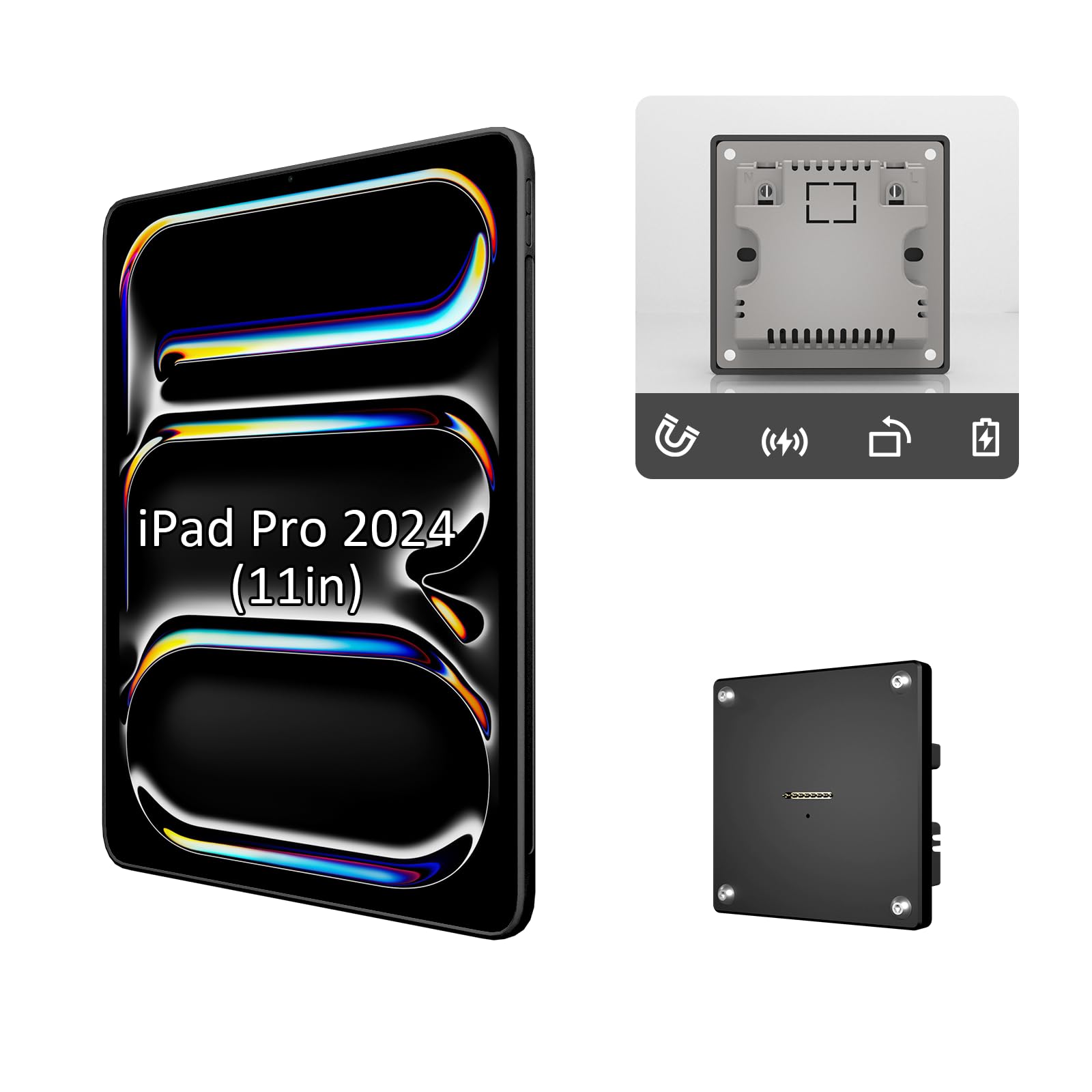 Photo 1 of Zilvex Wall Mount Charging Kit for Apple iPad Pro 11? (5th Gen, M4, 2024) – Magnetic Tablet Wall Mount with 15W Fast Charging, TPU Protective Case, Smart Home Control Hub