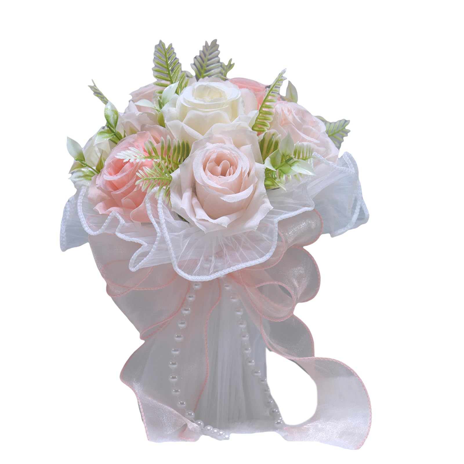 JSGHGDF Flower Pearls Wedding Bouquet with Tulle Design Bridal Bouquet for Bridal Shower Formal Event Decorative Accessory Tulle for Western Wedding Ceremony Bride Accessory