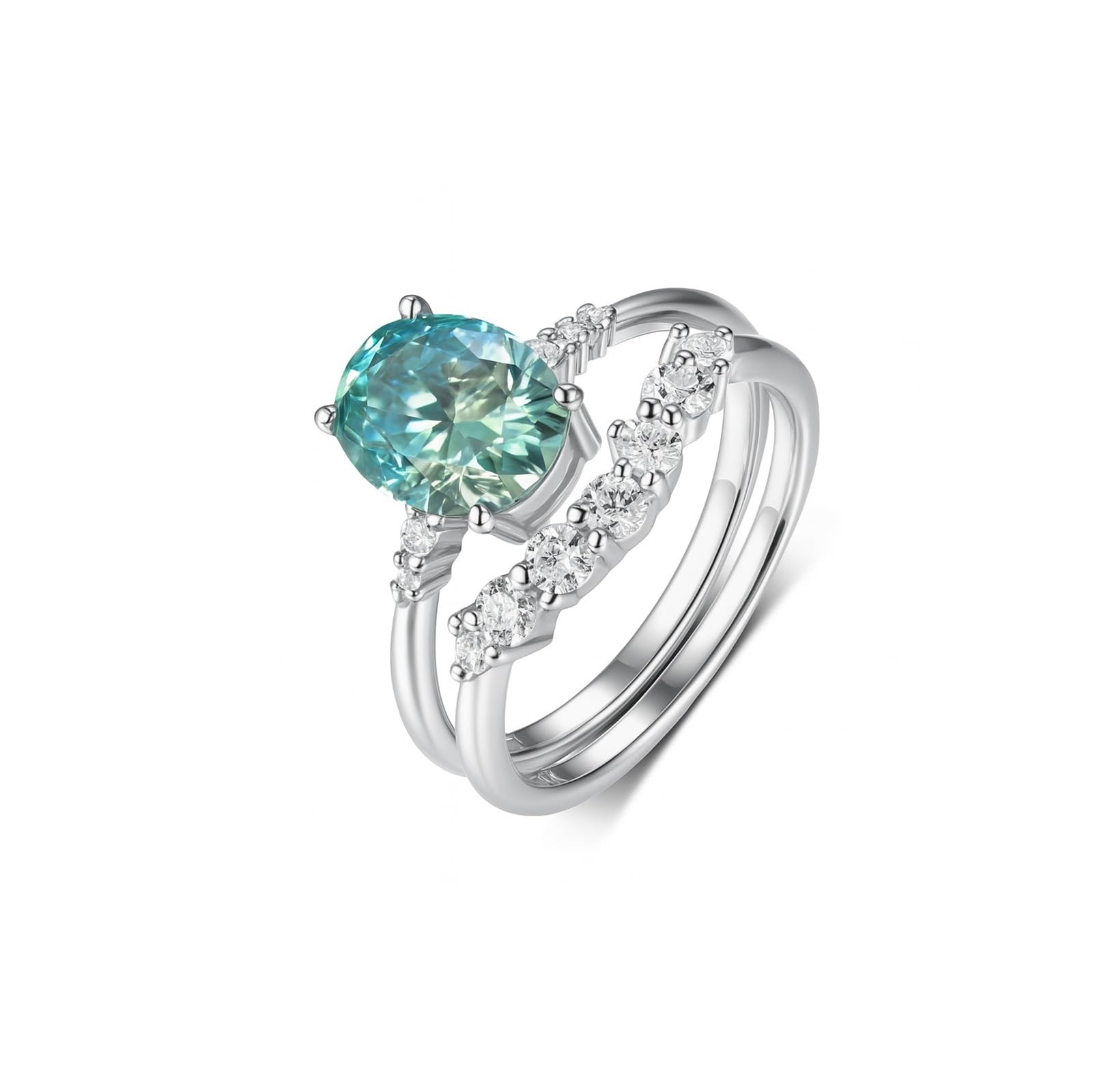 Anillo de mujer de oro auténtico, anillo de boda, 2 unidades de 2 quilates, moissanite, oro blanco, apilable, alianzas de boda para mujeres