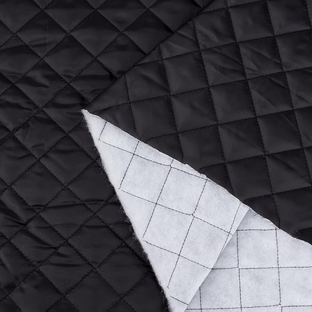 MAYJOYDIY 2m Diamond Pattern Quilted Fabric 1.5~1.6m Polyester Quilted Padded Lining Fabric Batting Material for Sewing Clothing Workwear Vest Pillow Cushion Pet Pad, Black