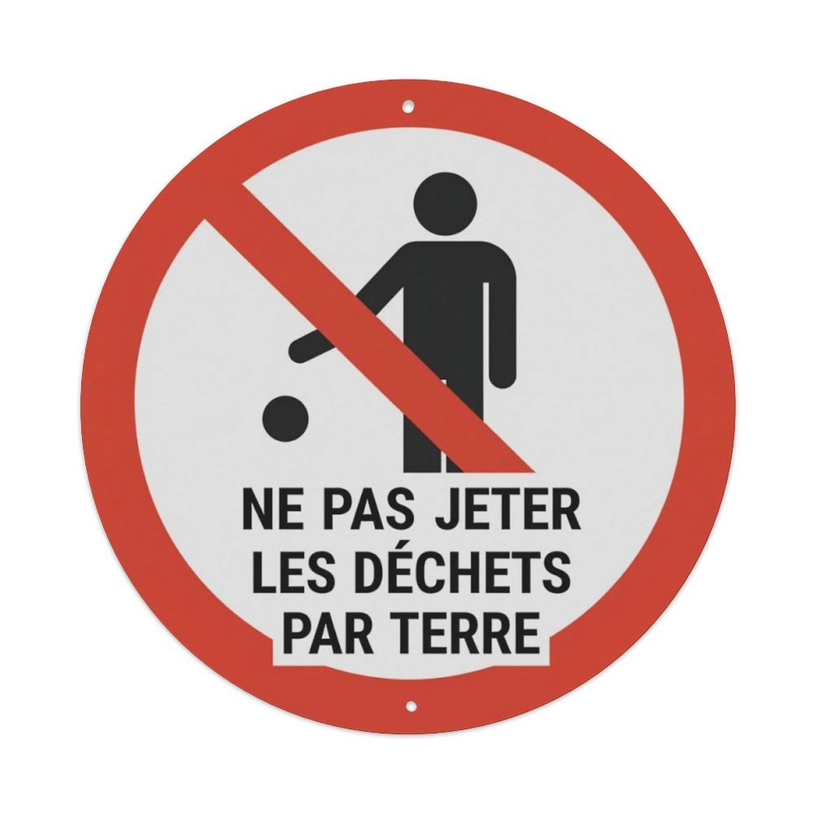 French No Littering Warning Round Decor Sign Vintage Aluminium Metal Sign, Retro Wall Decor for Home, Bar, Garage & Farmhouse 20x20cm