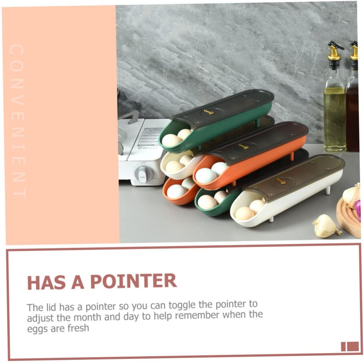 Artibetter 3pcs Egg Holder for Refrigerator Automatic Rolling Egg Storage Boxes Cover Stackable Freezer Organizer White Green and Orange for Neat Freezer Organization