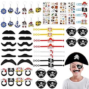 JOYUE Piratenr Party cadeautje, 60 stuks piratenspeelgoed, kinderverjaardag, gastgeschenken, bevat piraten, oogklep…