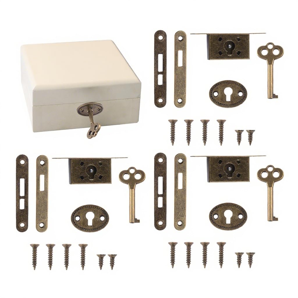 INCREWAY 4 Sets Exquisite Decorative Jewelry Box Lock with Keys Bronze Durable Small Locks for Furniture Cupboard