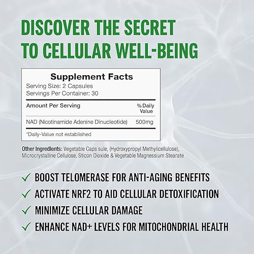 Miniatura 6 de Probase Nutrition Suplemento NAD 500 mg de alta potencia 30 días de suministro NAD Maximizer similar a nicotinamida ribósido vegano sin OMG probado