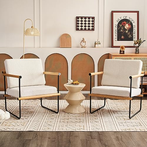 Sillón moderno tela bouclé natural miniatura 6