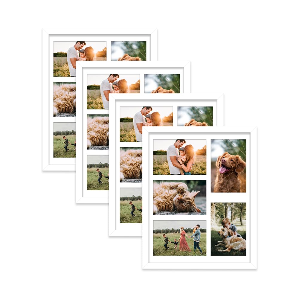 White Multi Photo Frame - Holds 5 x 6x4 Pictures, Family Collage Picture Frame for Wall Display, 14x11 Frame size, Set of 4