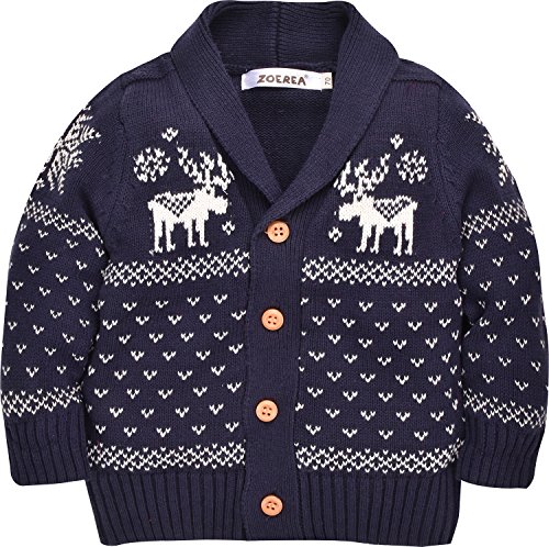 Image of ZOEREA Toddler Unisex Baby Button-up Cotton Coat Deer Christmas Cardigan Sweater