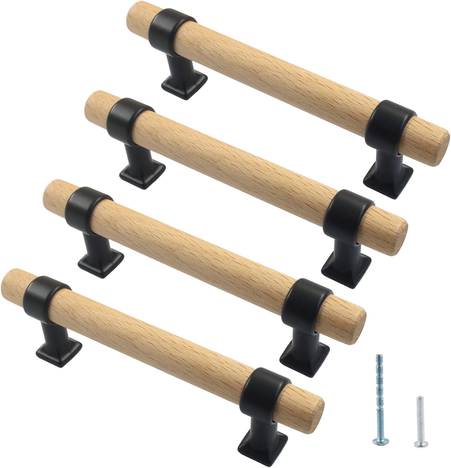 Piutouyar 4 Pack Wood Cabinet Pulls, Wooden Drawer Handle, 96 mm/3-3/4 inch Hole Centers Knob Pull Handles with Screws, Wood Dresser Knobs Pulls for Kitchen, Cabinet, Drawer, Cupboard(Beige)