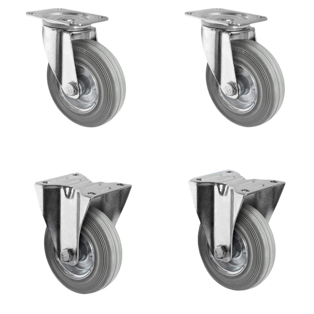 Juego spfp160swr2r0 N rollo de 2 ruedas, 2 ruedas fijas, Llanta de acero, goma, diámetro 160 mm, ruedas de transporte, cojinetes de rodillo, soporta 405 kg (4 unidades)