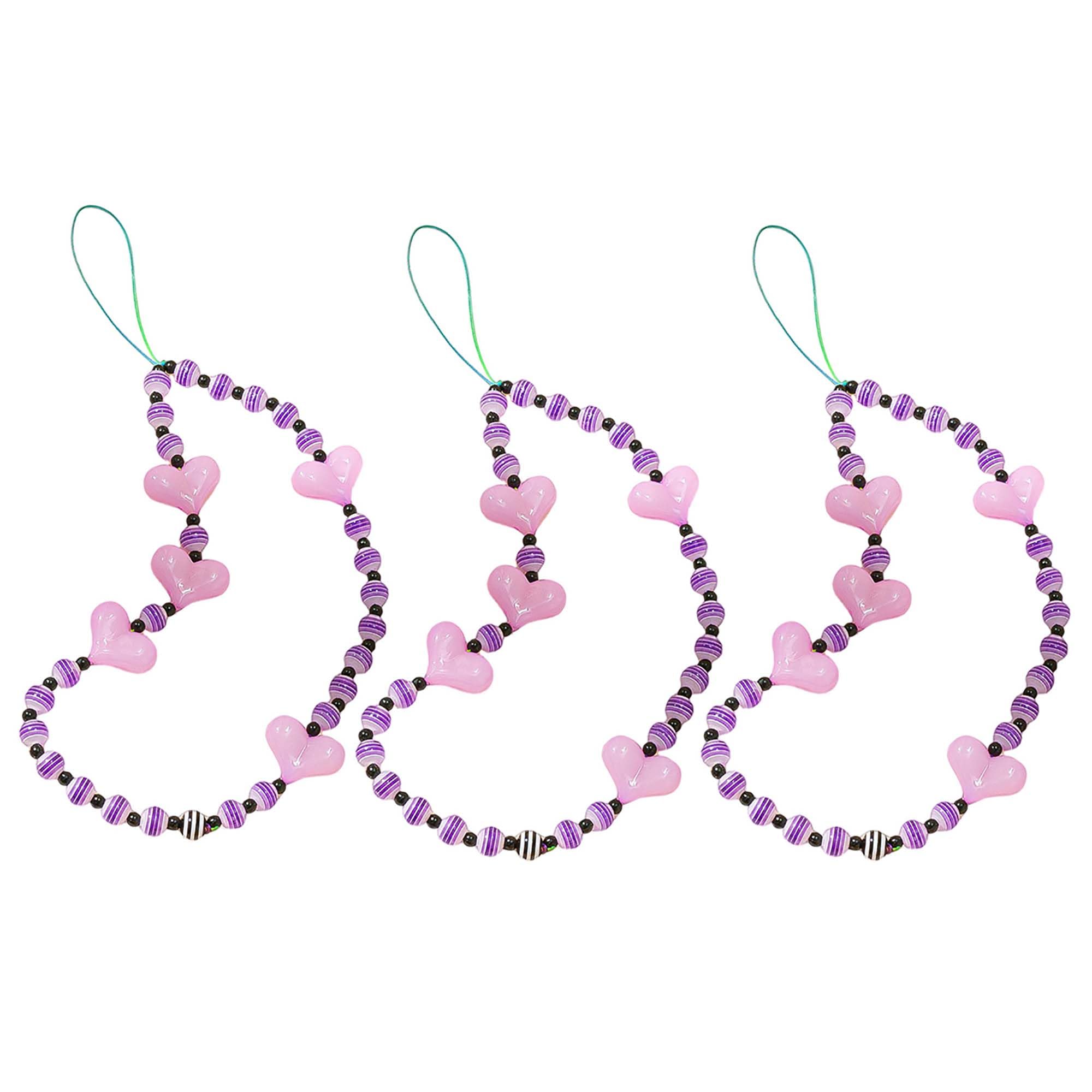 Staqlo 3PCS Handmade Heart Beads Phone Charm - Cute Colorful Phone Bracelet Lanyards and Wrist Straps zlax-222