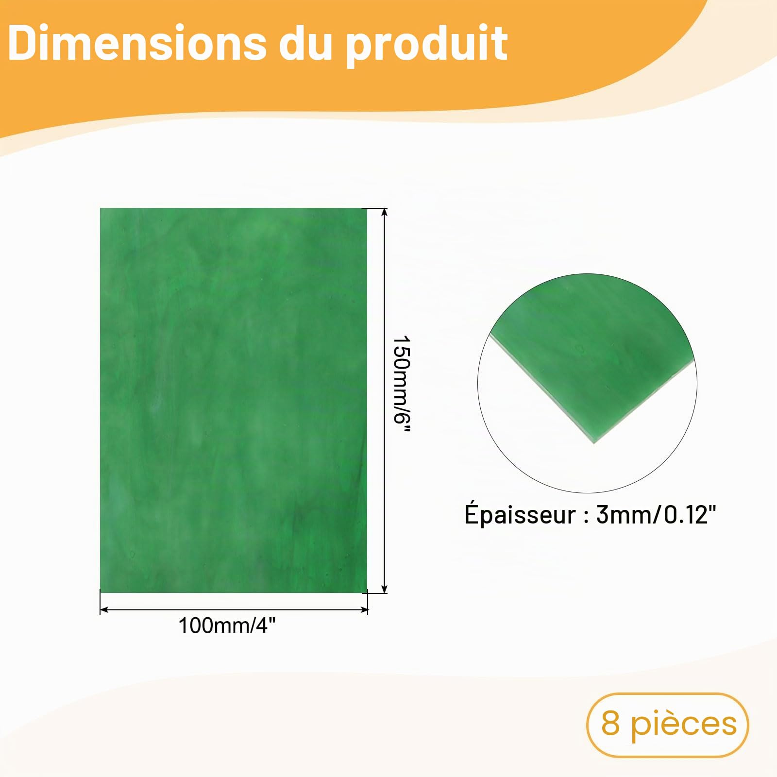sourcing map Lot de 8 feuilles de verre vitrail, 10,2 x 15,2 cm, variété de carreaux de mosaïque pour projets de bricolage, décoration d'intérieur, série verte