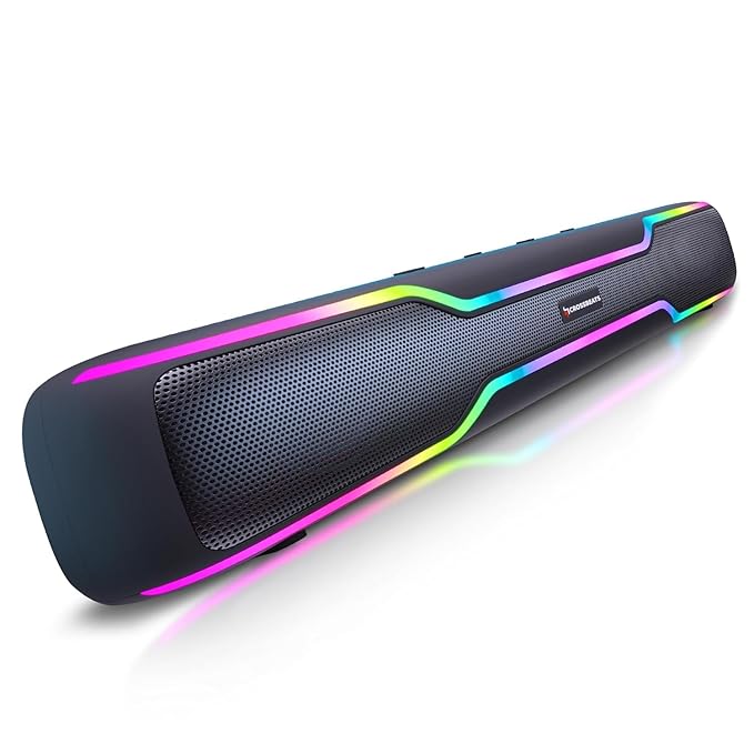 CrossBeats Blaze B50 (2025) Bluetooth 50W Soundbar Gaming RGB Light, AUX, BT, SD Card, USB &FM, 8 Hrs Playtime Fast Charge Sound bar Smart tv with Built-in mic, Speaker for Mobile, PC, Laptop - Black
