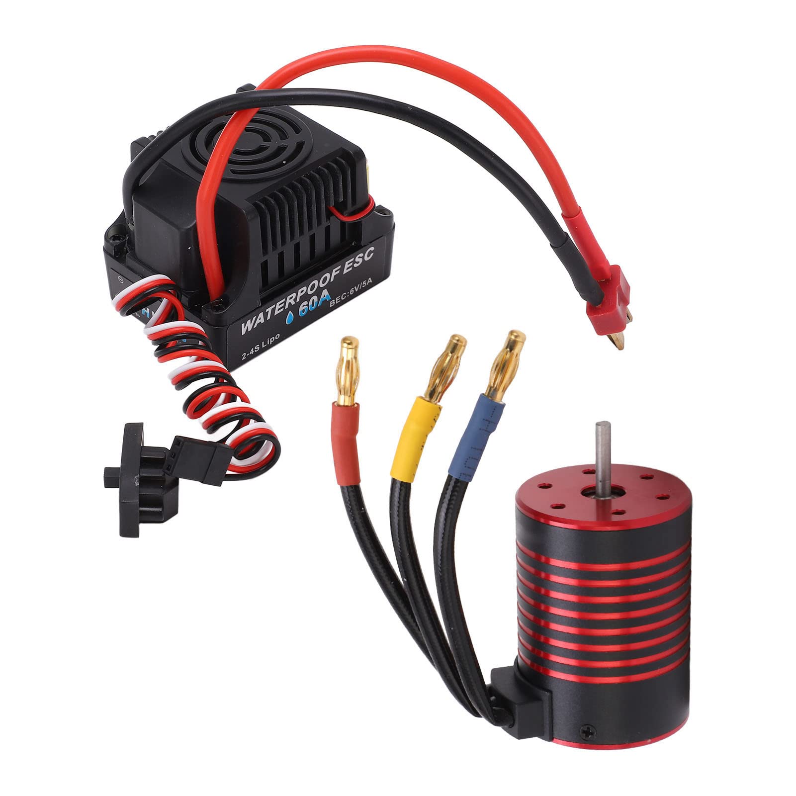 Set motore senza brushless, impermeabile, ESC Brushless, regolatore di velocità elettrico, 60 A, ESC 1/10, 4 poli, per auto giocattolo (3100 KV)