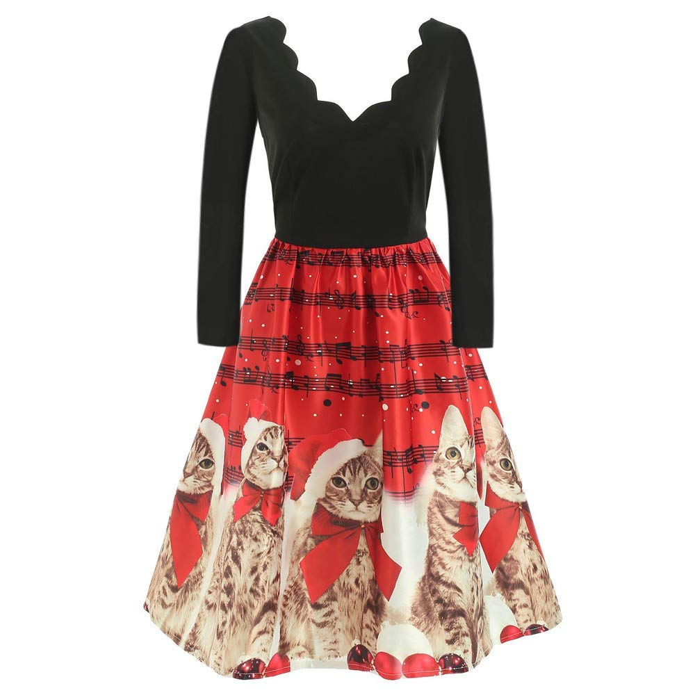 Christmas Womens Dress Ieason Women Long Sleeve Christmas Cats Musical |  Desertcart Guyana