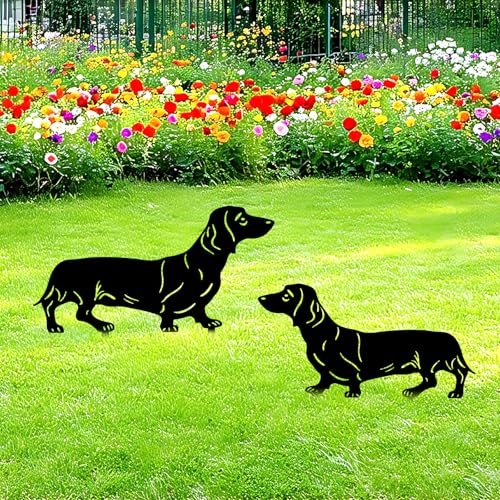 YiYa 2 Stück Metall-Gartendekoration Metall Hund Garten Dekoration Hund Animal Garden Stakes Gartendeko für Outdoor Rasen Tier Rasen Dekoration Schwarz Dekor