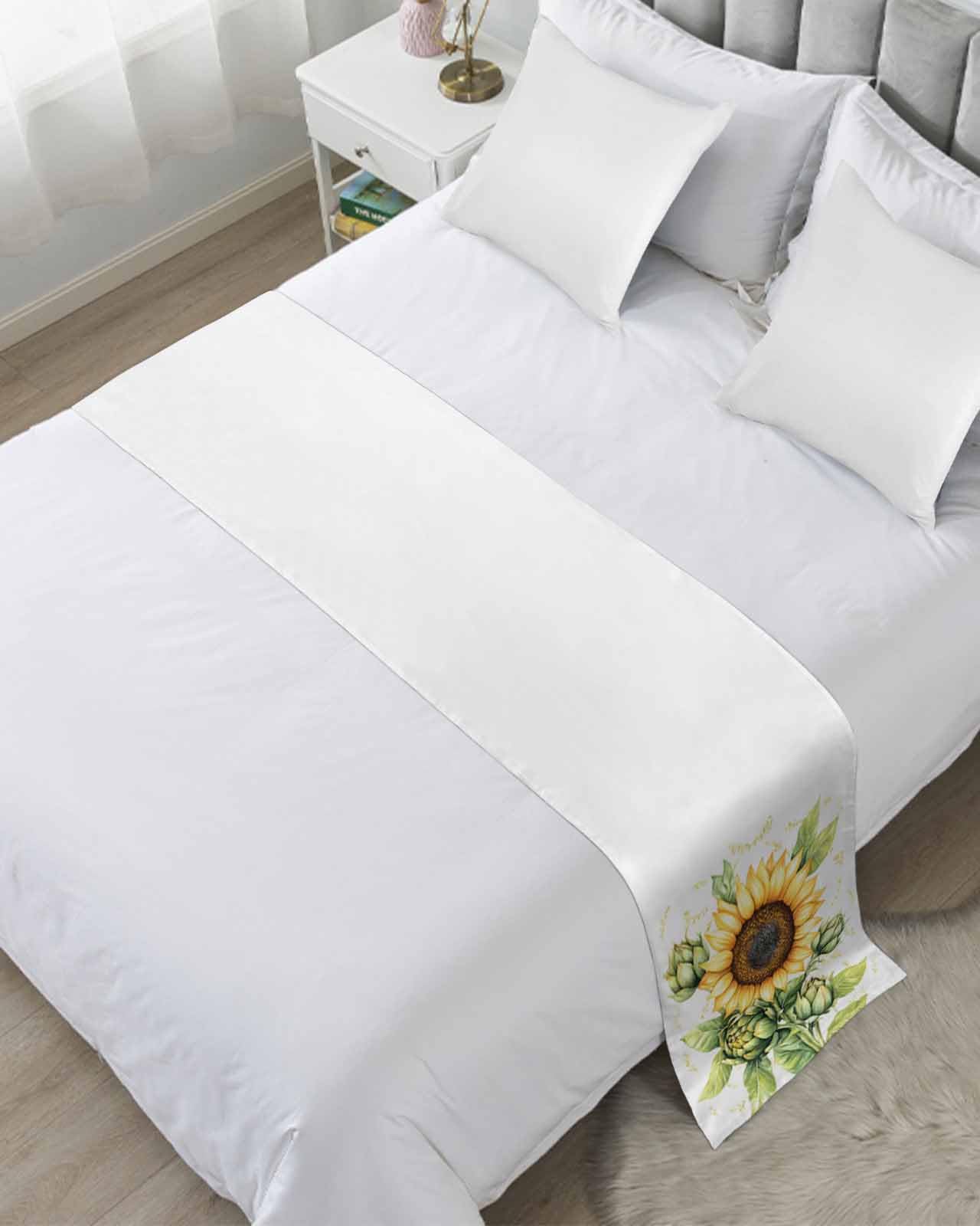 DecorLovee Sunflower Bed Runners for Queen Size Bed, Decorative Bed Throws for Foot of Bed, Vintage Summer Plant Flower Vintage Style Bed Runner Sofa Throw Bedding Scarf Protector for Bedroom