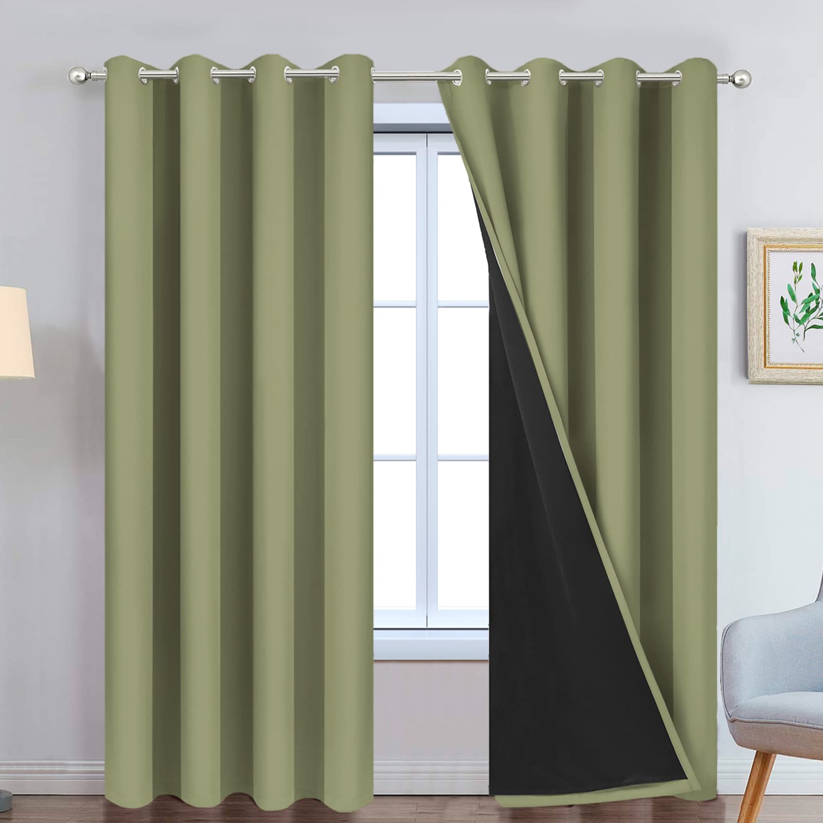 Yakamok Sage Blackout Curtains 90 Inches Long for Bedroom 52" Wide 2 Panel โ image 1