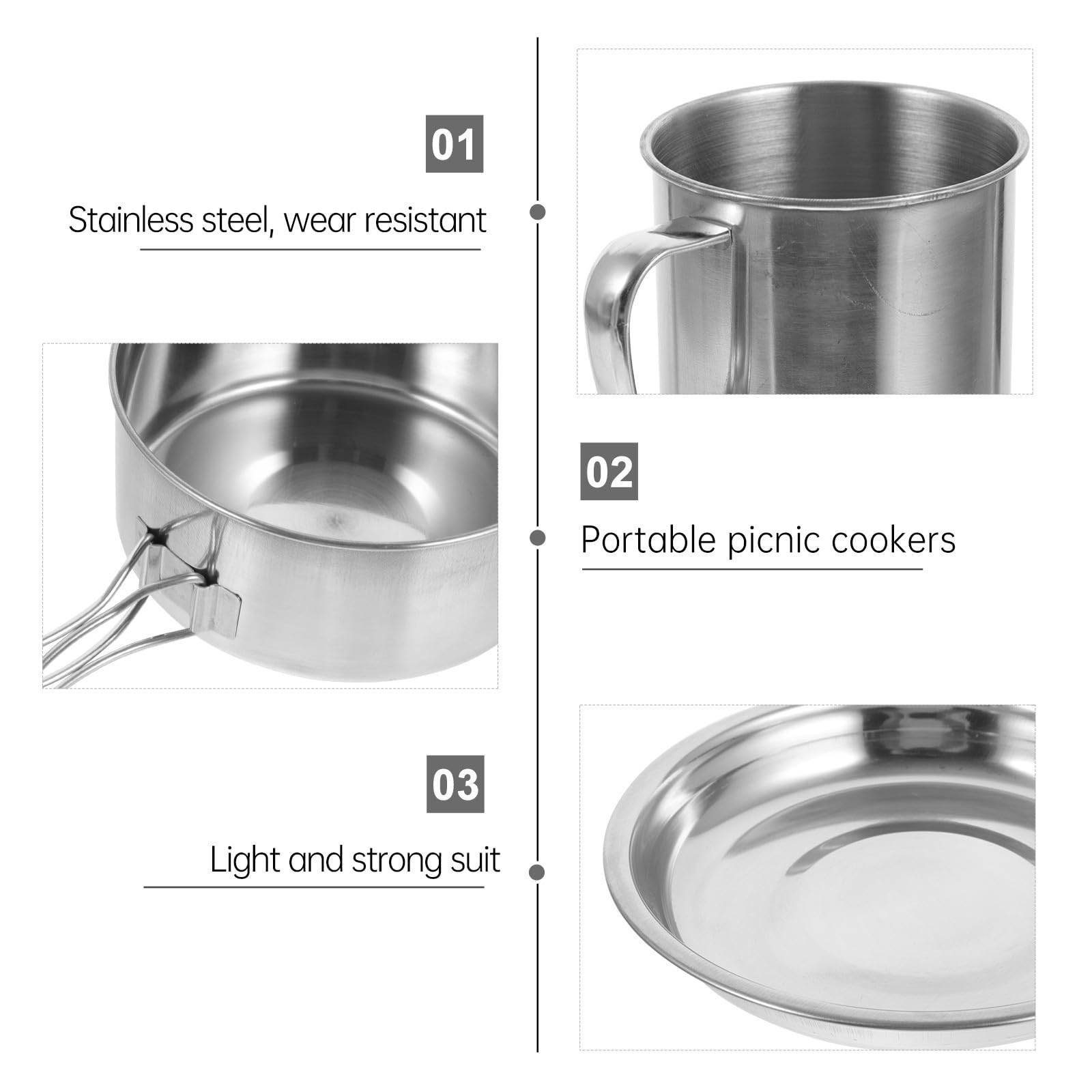 Holibanna 1ensemble Set de Cuisine Camping Acier Inoxydable Portable Vaisselle Extérieure et Poêle Pliable pour Randonnée Pique- et Survie