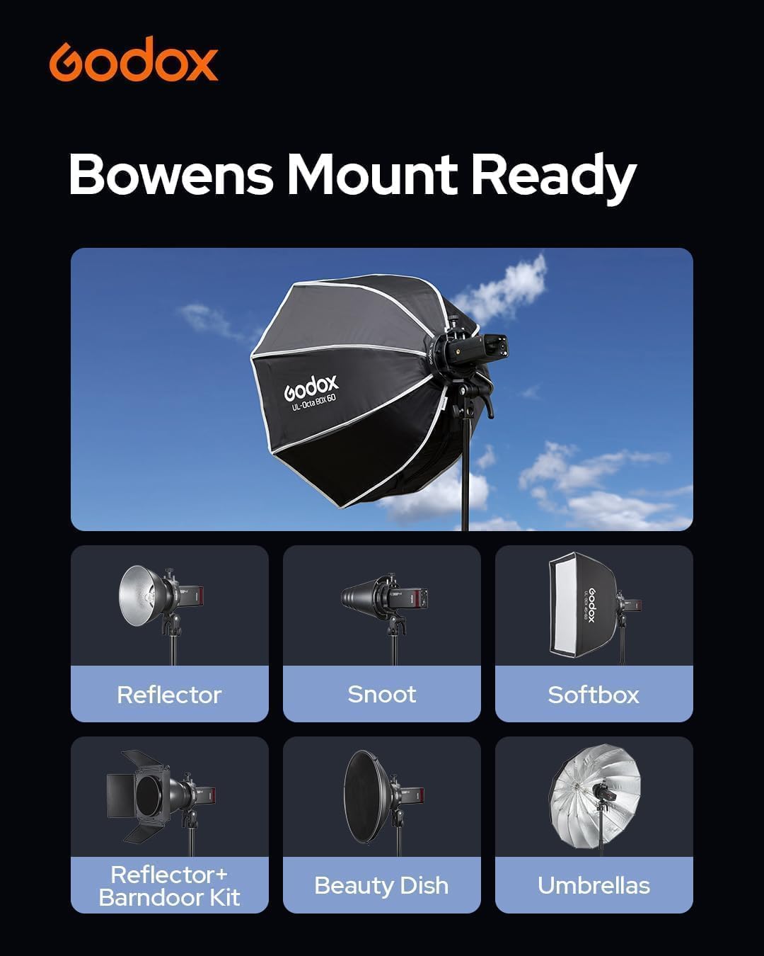 Godox S3 Speedlite Bracket (S2 Upgrade) for Bowens Mount Holder Softbox | Compact Lightweight Flash Bracket for Godox V1 V1Pro V100 AD100ProII AD200 Pro II AD300Pro TT685III, Umbrella Hole & Softbox
