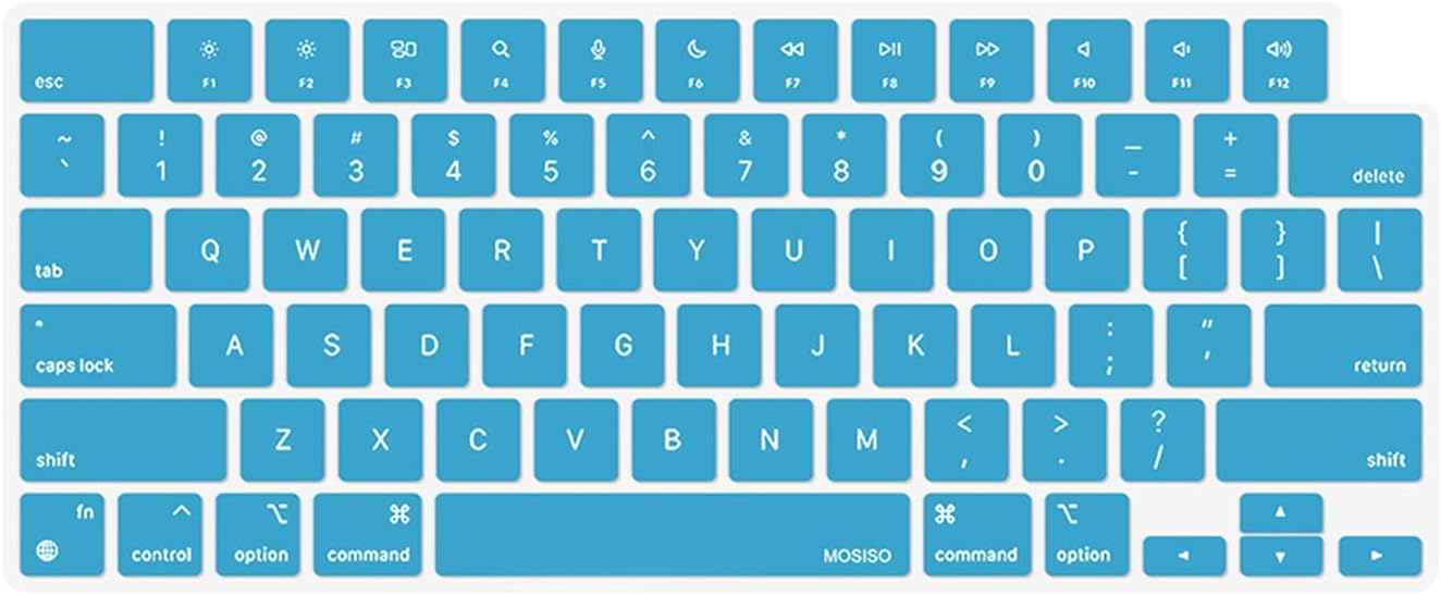 MOSISO Keyboard Cover Skin Compatible with MacBook Air 15 inch M3 A3114 M2 A2941/Air 13.6 A3113 A2681/Pro 14/16 M4 M3 M2 M1, Aqua Blue