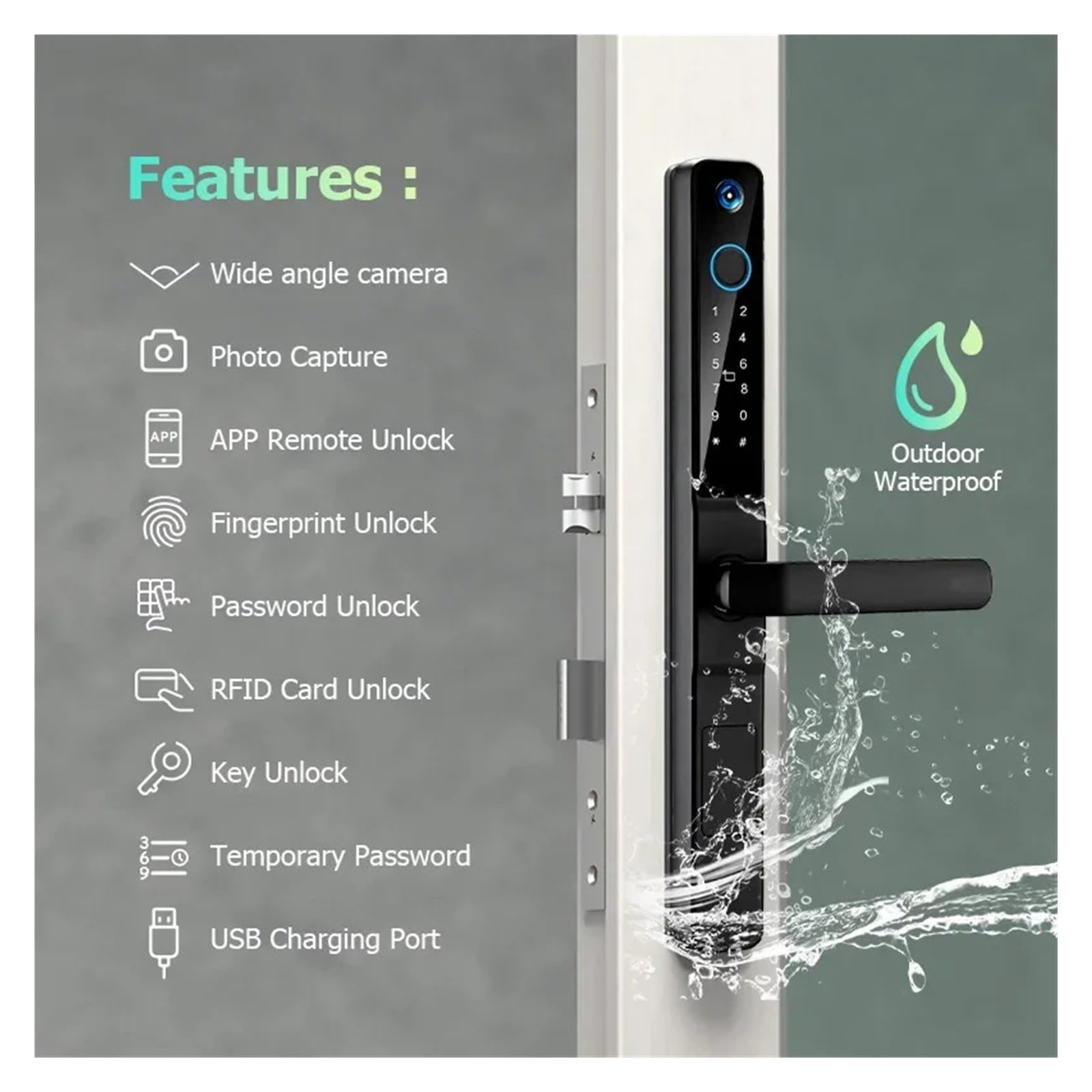 Tuya WiFi Wodoodporny Wizjer Zewnętrzny Aluminiowy Zamek Do Drzwi Przesuwnych Odcisk Palca Hasło Aplikacji Karta RFID Keyless Inteligentny Wysoki Poziom BezpieczeńStwa