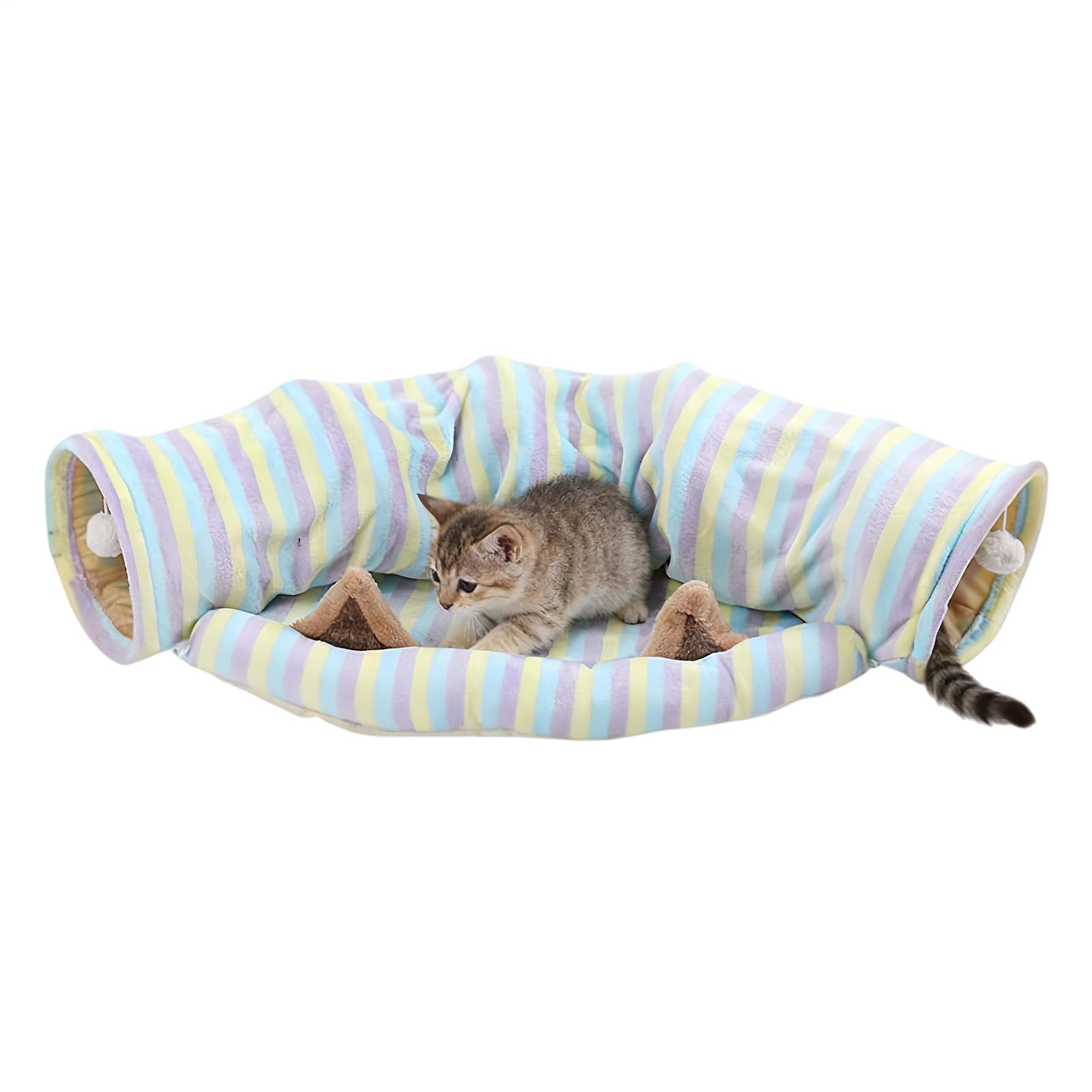 Cama para gatos lavable y plegable de diseño grande con tubo de juego de colores