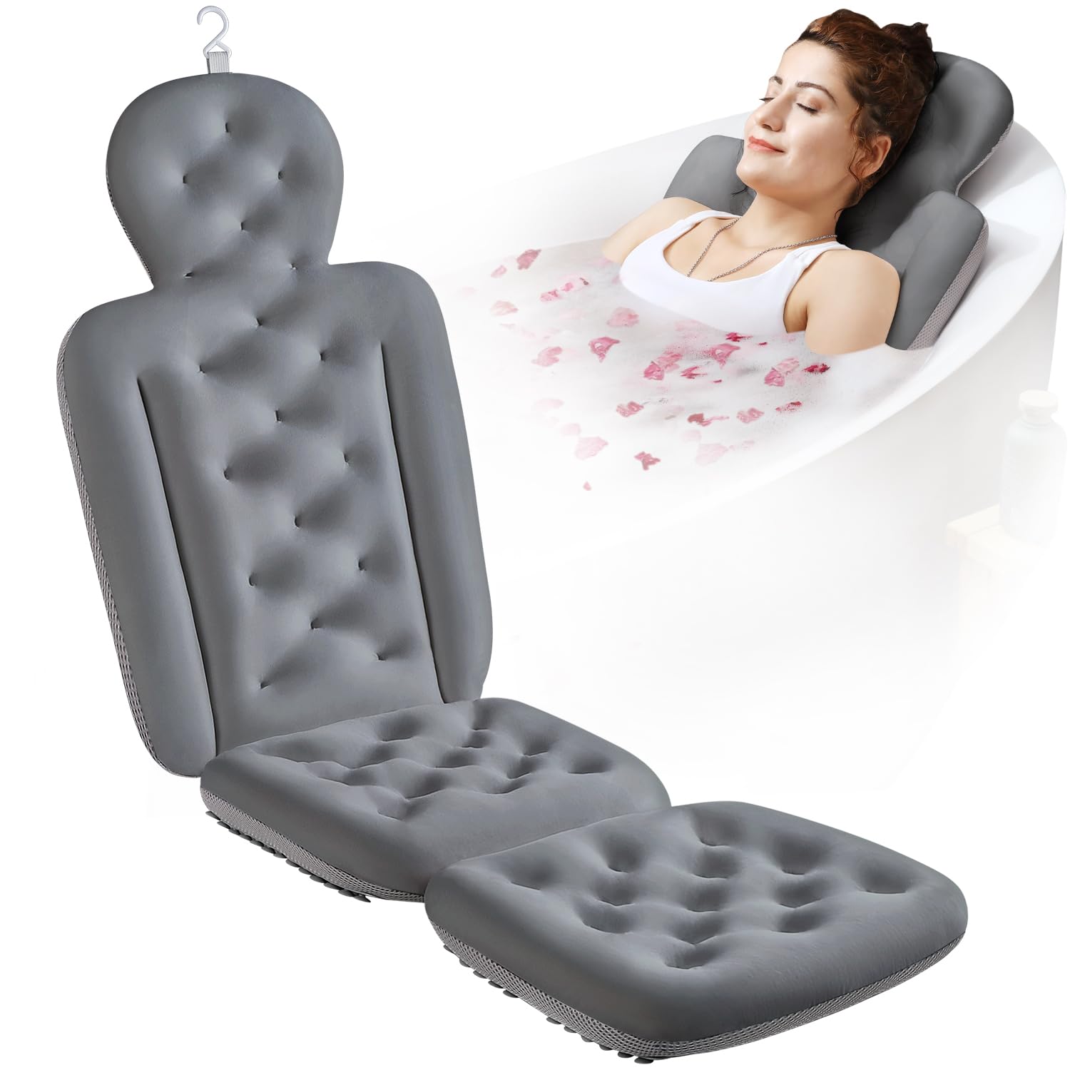 Full Body Bath Pillow for Bathtub, Thick Bathtub Cushion, Luxury Tub Pillow for Bath for Headrest Neck and Back Support Gray 140 X 41CM
