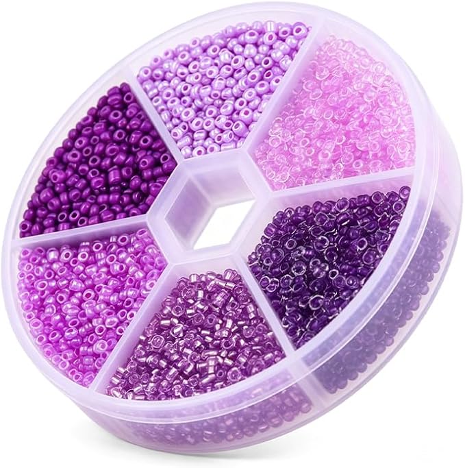 Blogotion Purple 2mm Mixed Tone Golden Shiny Glass Seed Beads Pack, Approximately 3900 Tiny Round Beads, Craft Making Accessories for Beaded Key Chains & Hand Ornaments