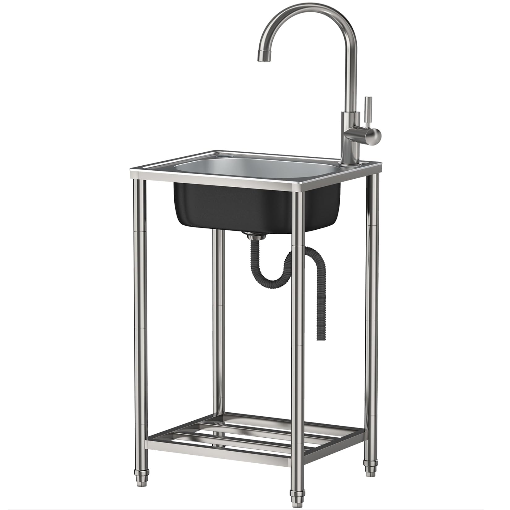 Outdoor Spüle Freistehend Waschbecken mit Wasserhahn Kalt- und Warmwasseranschluss Edelstahl Küchenspüle 1 Becken Mobiles Gewerbliche Spülbecken Ausgussbecken für Küche,Gastronomie,Haushalt