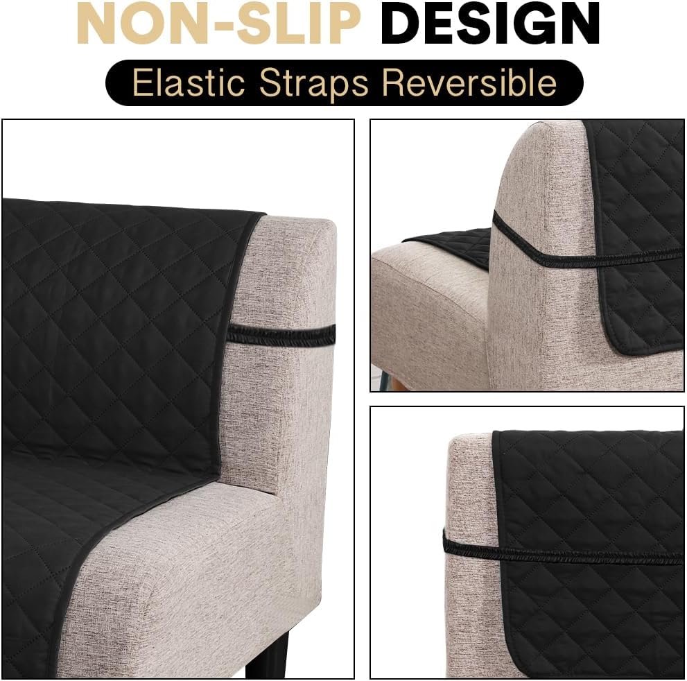 PrinceDeco Futon Slipcover Armless Futon Bed Cover Furniture Protector with Elastic Bottom Reversible Quilted Couch Cover Width Up to 70" Water Resistant Couch Cover for Pets,Black