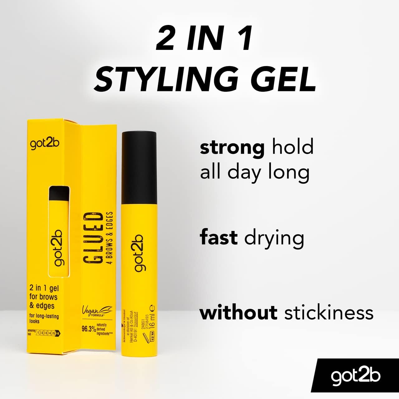 Got2B Schwarzkopf Glued for Brows & Edges 2 in 1 Wand Gel, For Laying Edges and Styling Brows, 72hr Hold, No White Residue or Stickness, Vegan, Silicone Free, Alcohol Free, 16 ml (Pack of 1) : Everything Else