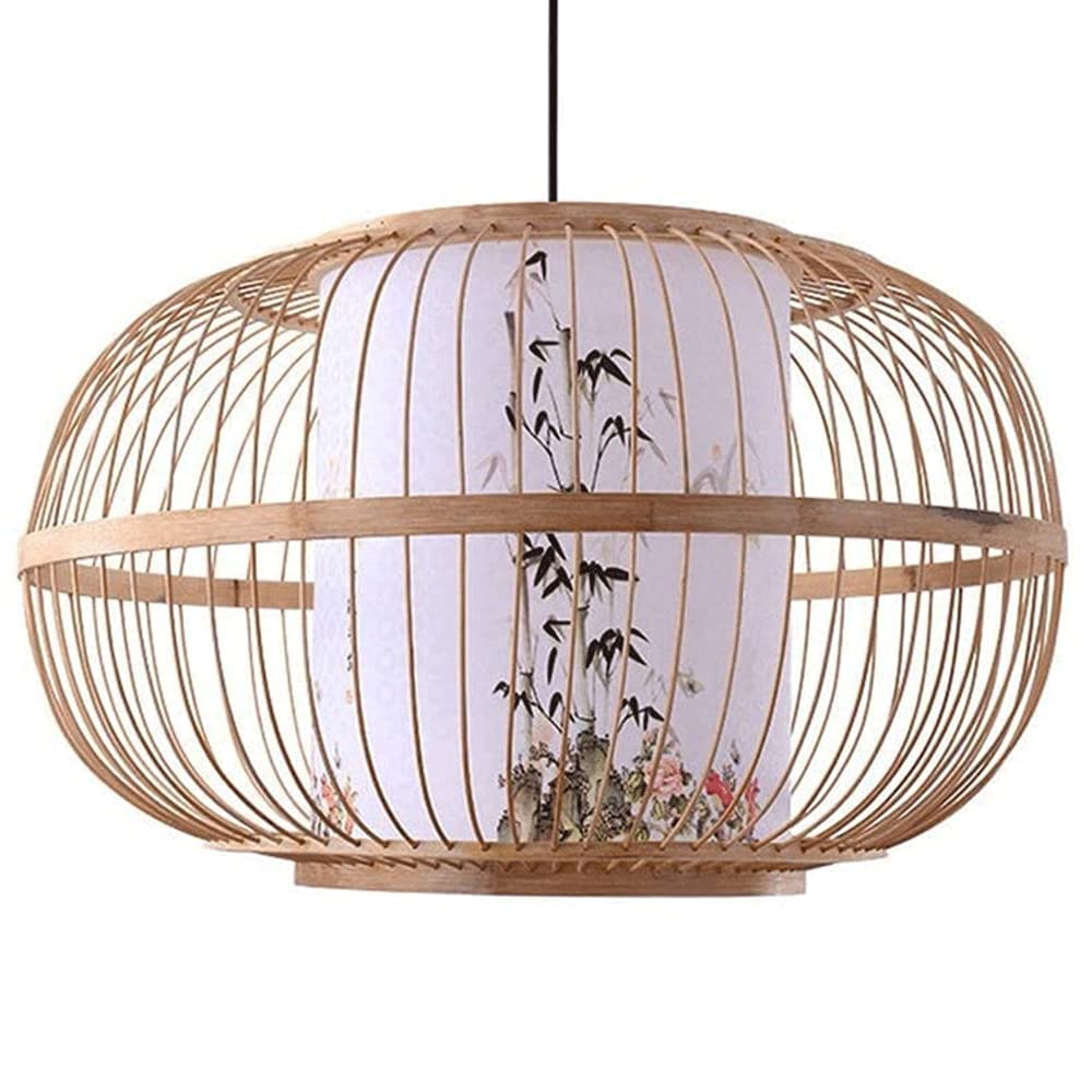 Lanterne bambou rétro avec abat-jour imprimé classique - 8