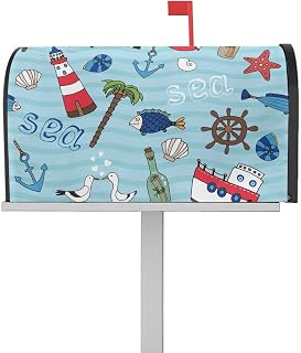 Mailbox Cover Magnetic Cartoon Ocean Fish Starfish Shell Mailbox Covers Standard Size 21x18in,Mailbox Covers Wrap Post Letter Box Cover for Garden Yard Outdoor Decor Sea Lighthouse Ship Rudder