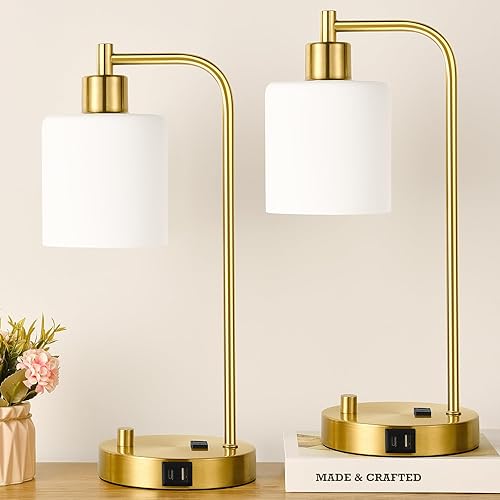 Miniatura 16 de Juego de 2 lámparas de mesa industriales con puerto USB, lámparas de noche totalmente regulables en negro rústico para dormitorios, lámparas de