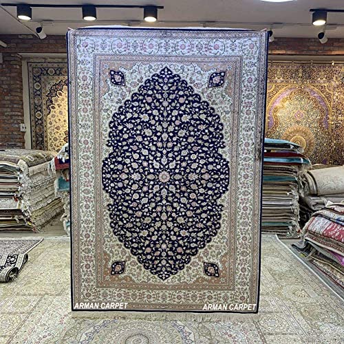 Image of High Density Export Quality Classical Pure Silk Carpet for Your Hall & Living Room 5 X 7 Feet (90x150 cm) Ivory Multi