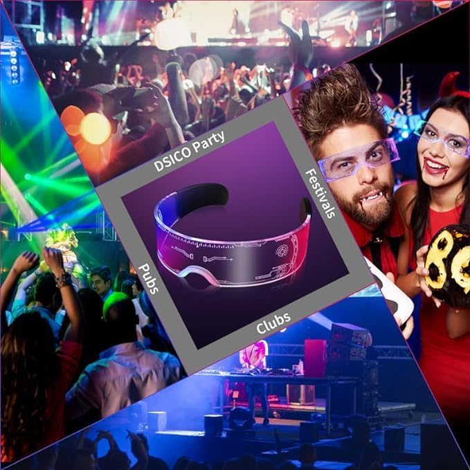 Image of HELLARO Luminous Glasses Light Up Glasses, Cyberpunk Led Visor Glasses with 7 Colors and 4 Modes, for Halloween Cosplay Party Bar Club Carnival