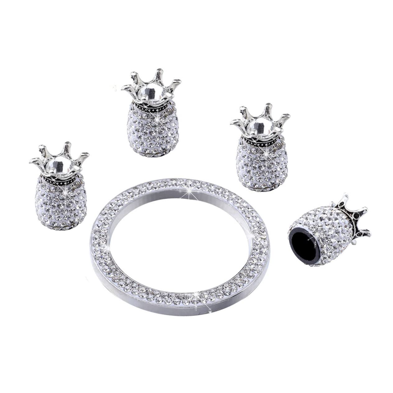 Gatuida 15stücke Teiliges Set Krone Rhinestone Auto Zündknopf Und Ventilkappen Dekorative Reifenstaubkappen Für Fahrzeugzubehör Und Langlebig Geeignet Für Verschiedene Weiß