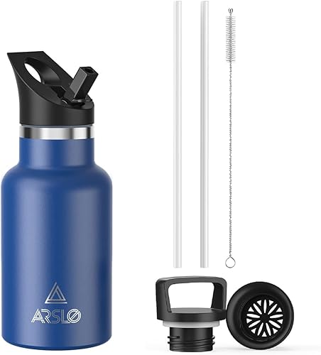 Miniatura 38 de Botellas de agua de doble pared de acero inoxidable, botella aislada al vacío con tapa con popote, botella de agua aislada mantiene el agua fría