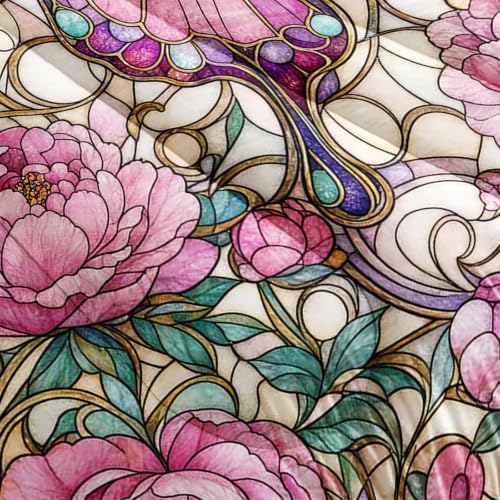 Image of AILONEN Twin Comforter Set 3 Piece, Pink Butterfly Peony Mosaic 3D Printed Bedding with 2 Pillowcases, Soft Lightweight Microfiber Romantic Decor for Compact Bedroom